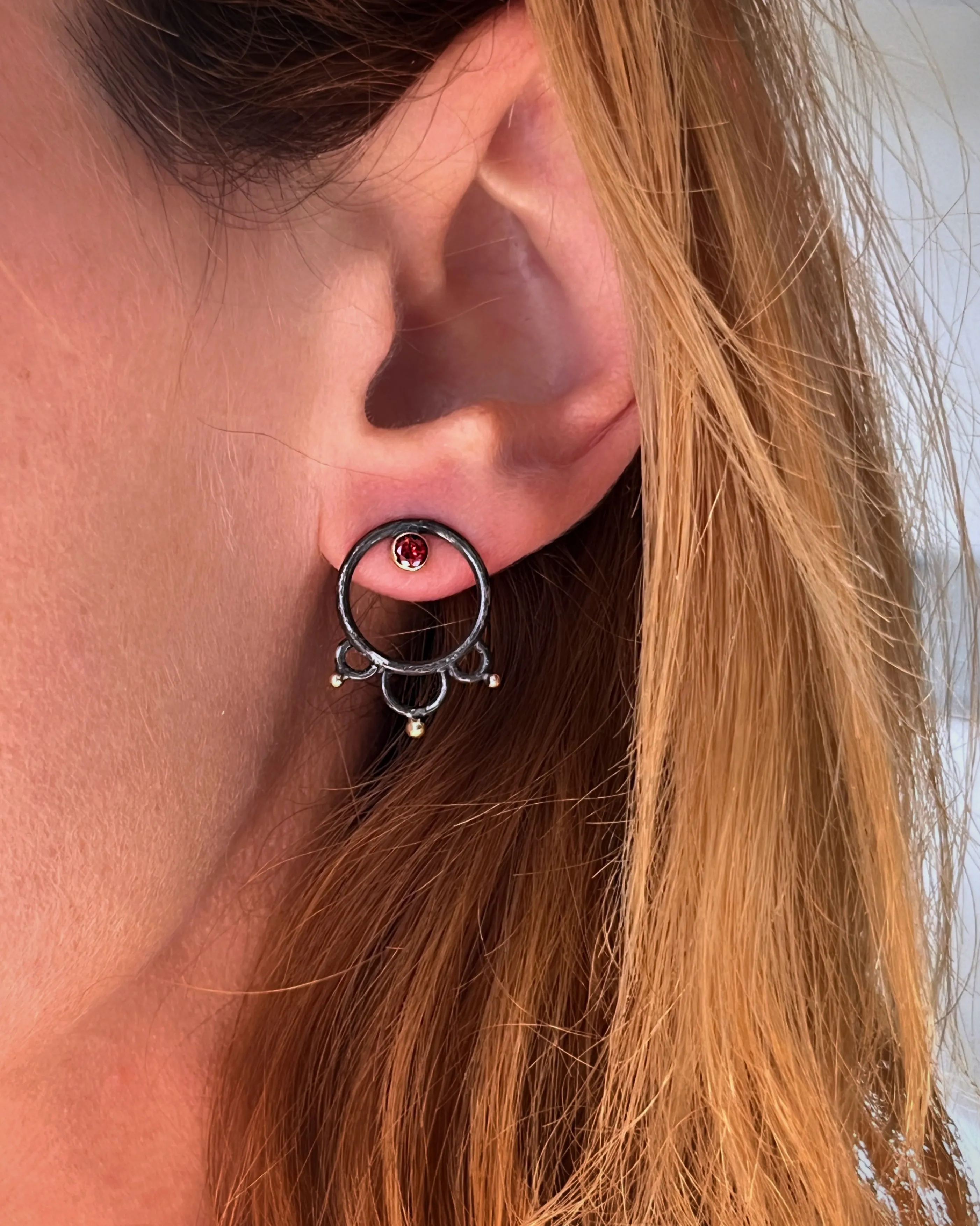 Garnet stud earrings in 14K gold, gold-fill & silver