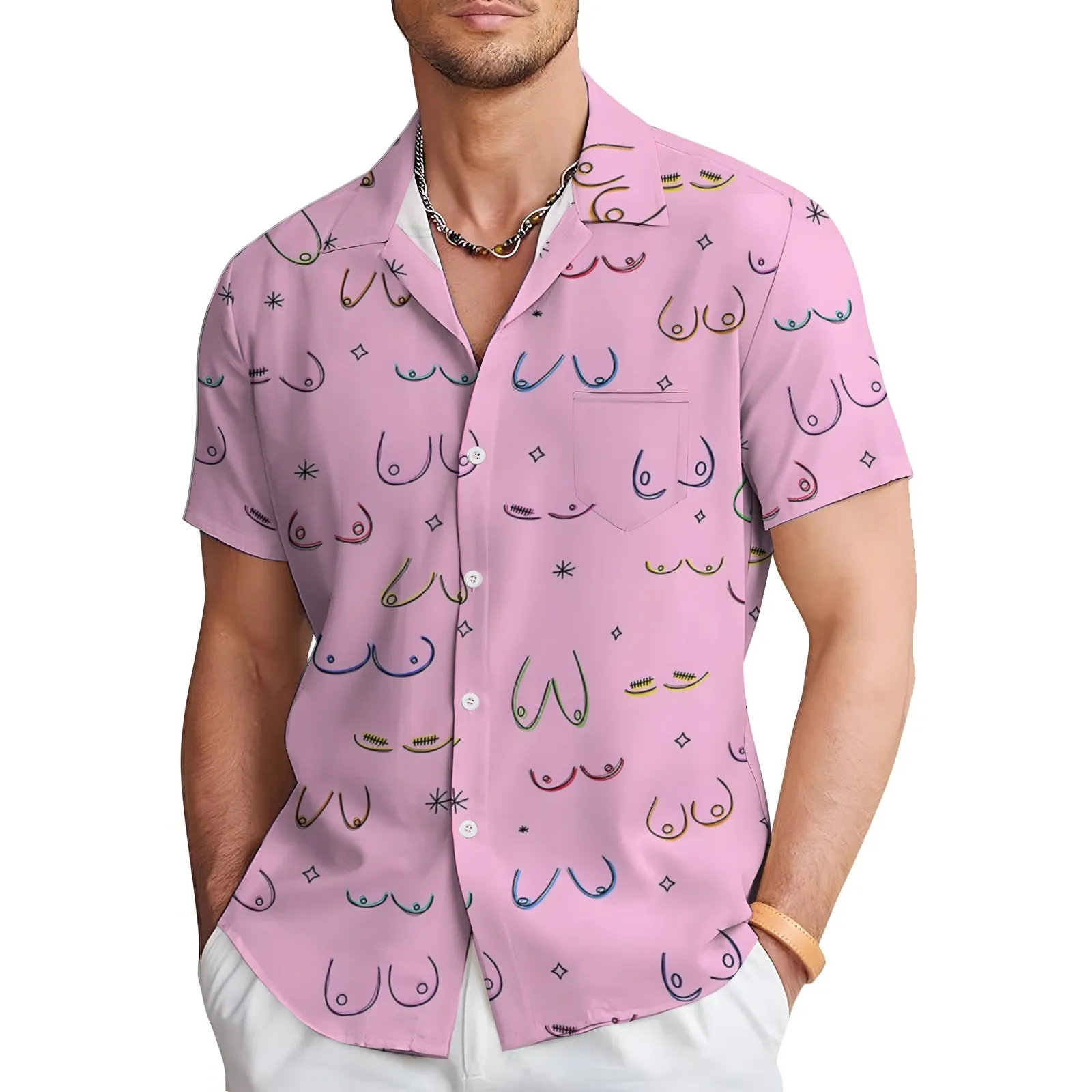 Geometric Abstract Line Print Casual Short Sleeve Shirt 2404001905