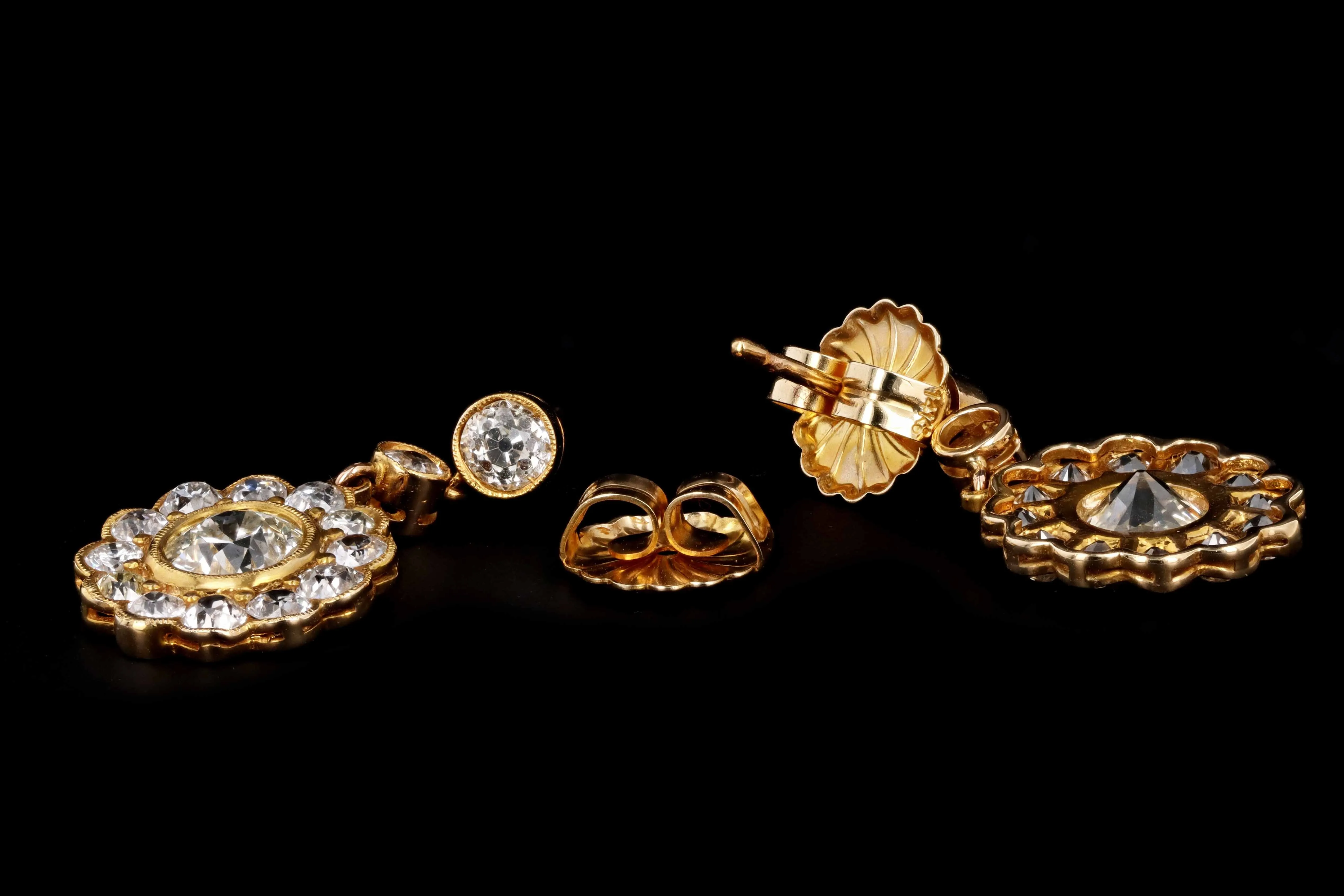 GIA Edwardian 5 Carats in Total Old European Diamond Drop Earrings c.1900