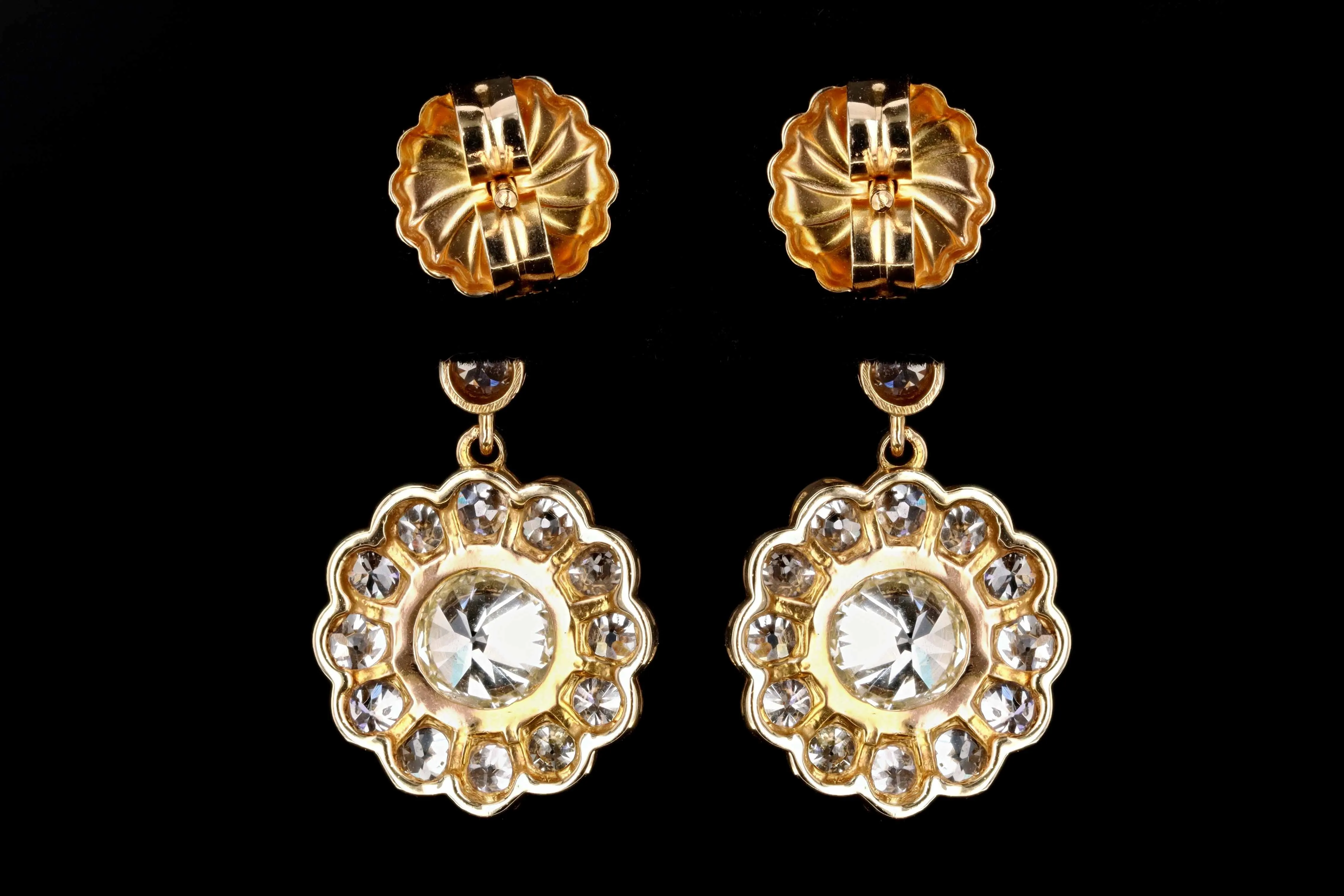 GIA Edwardian 5 Carats in Total Old European Diamond Drop Earrings c.1900