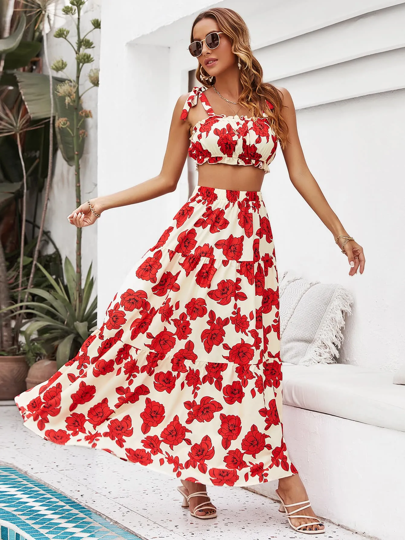 Giulia – Effortless Floral Top and Maxi Skirt Set for Women