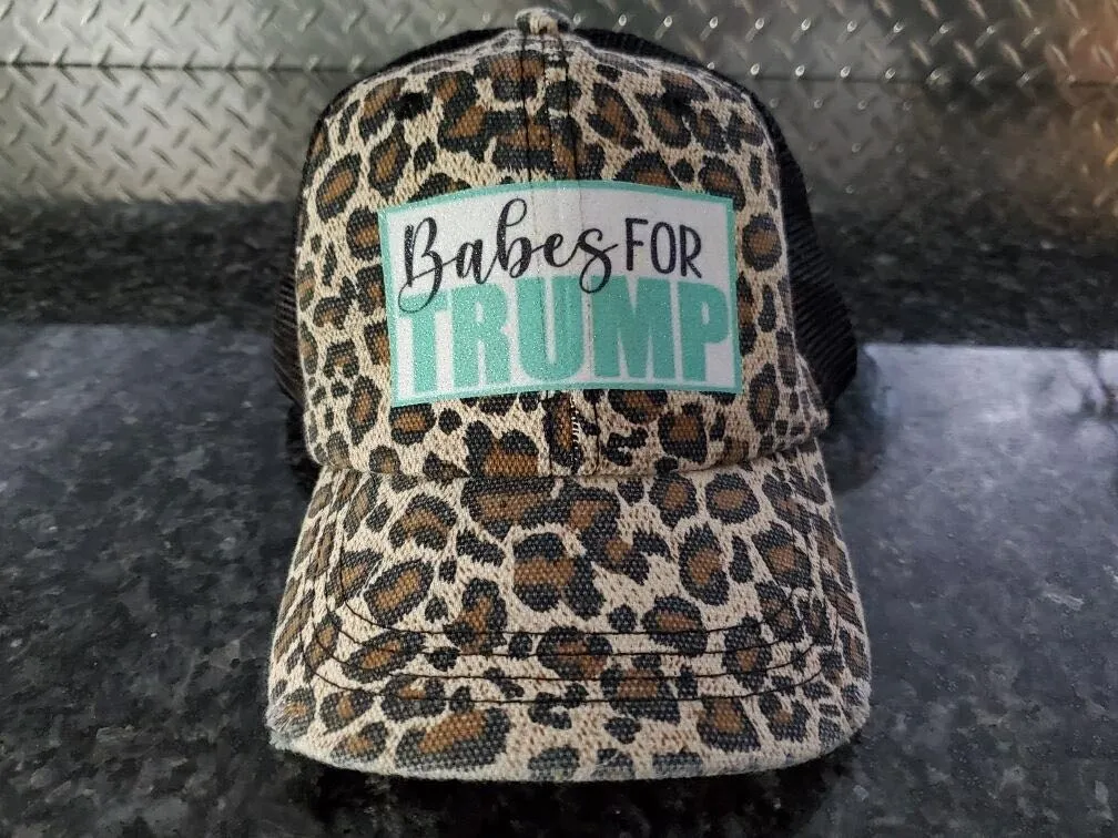 Glittery Babes For Trump Leopard Ponytail Hat!