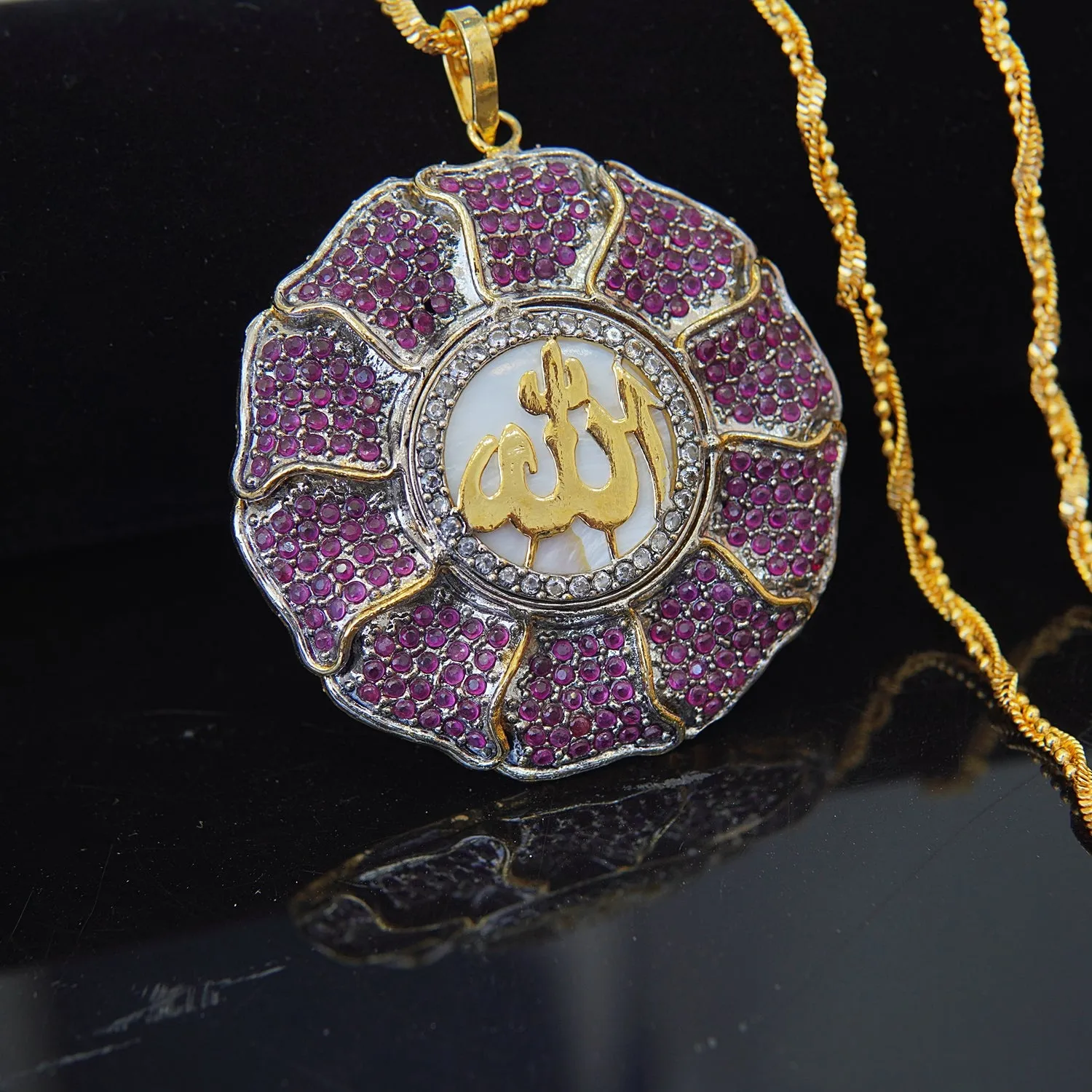 Gold Plated Calligraphy Zircons Pendant