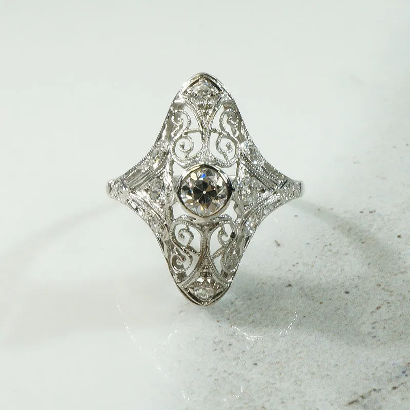 Gorgeous Platinum Lacy Filigree Ring