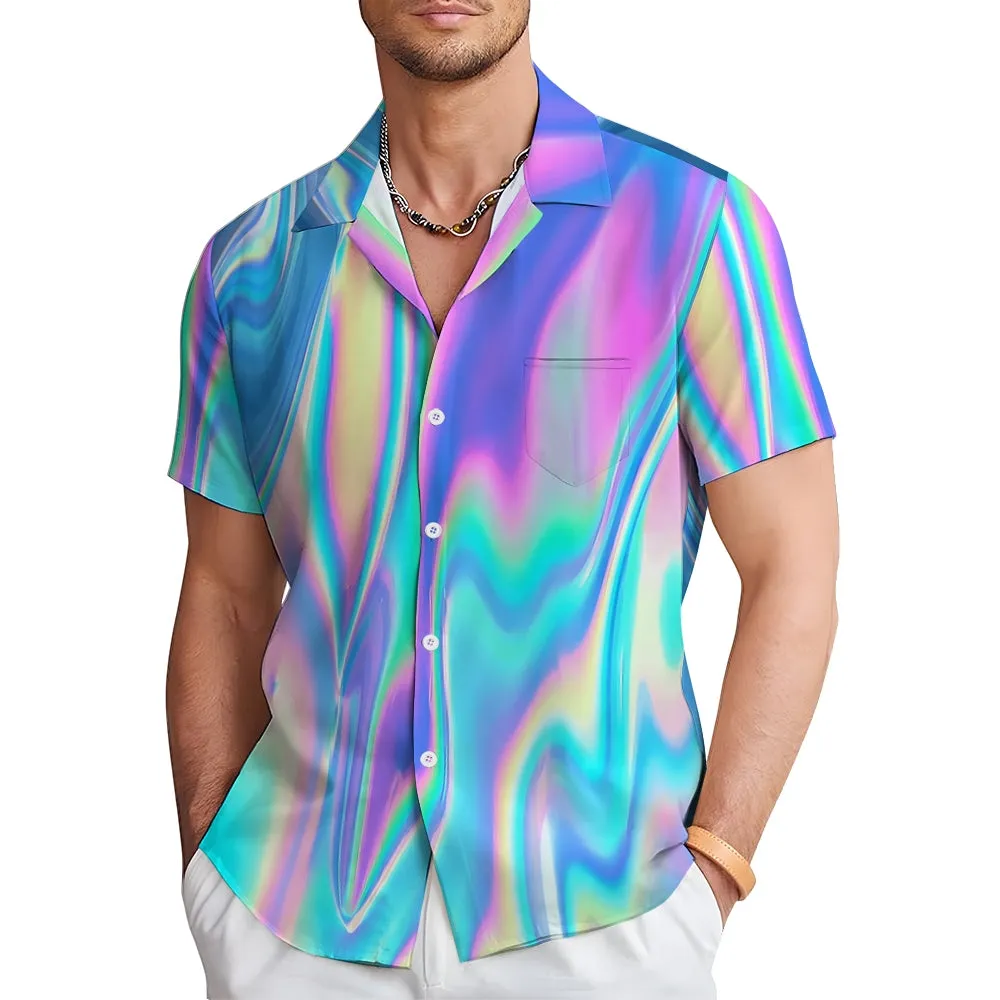 Gradient Color Chest Pocket Short Sleeve Casual Shirt 2312000463