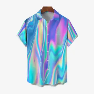 Gradient Color Chest Pocket Short Sleeve Casual Shirt 2312000463
