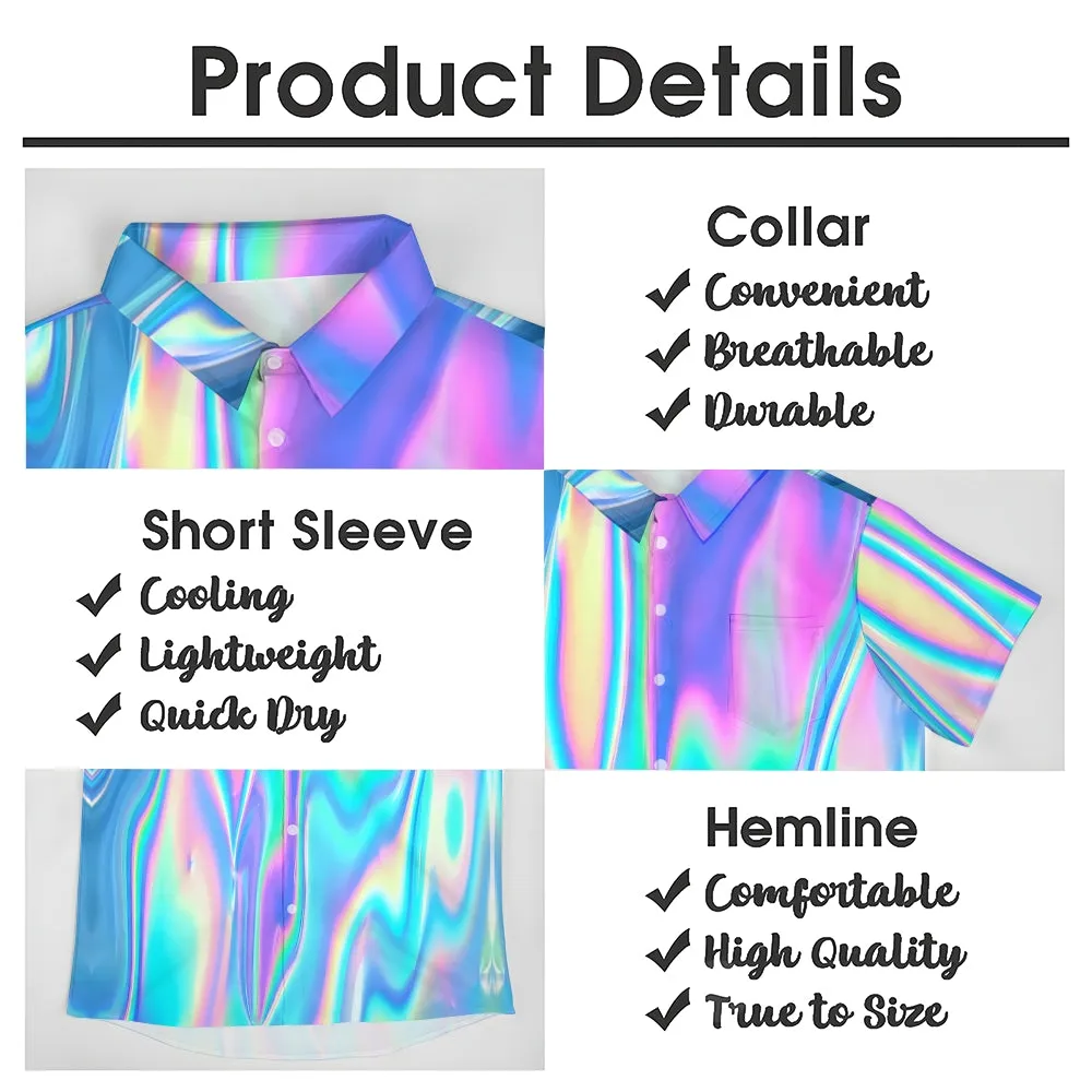 Gradient Color Chest Pocket Short Sleeve Casual Shirt 2312000463