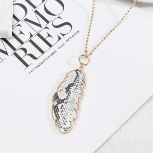 Gray Polyurethane & 18K Gold-Plated Snakeskin-Embossed Leaf Pendant Necklace