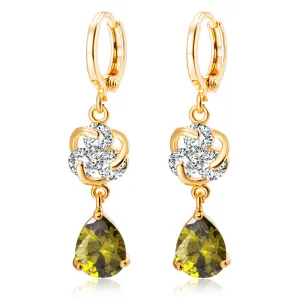Green Crystal & Cubic Zirconia Drop Earrings