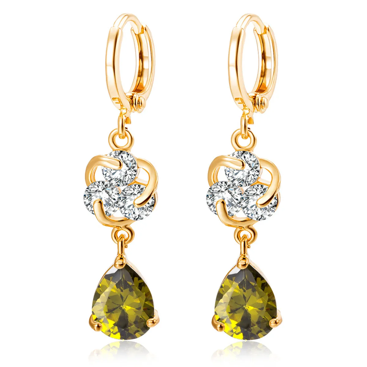 Green Crystal & Cubic Zirconia Drop Earrings