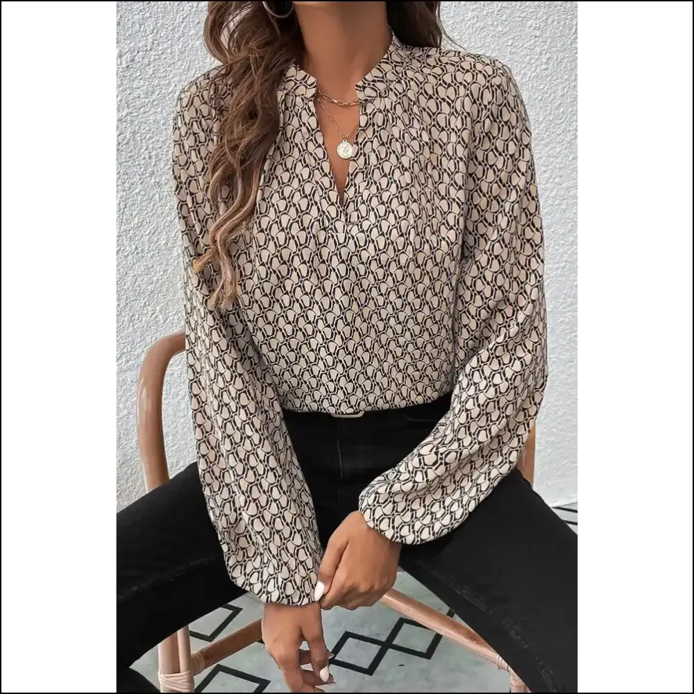 Green Geometric Print Blouse Instant Fashionista