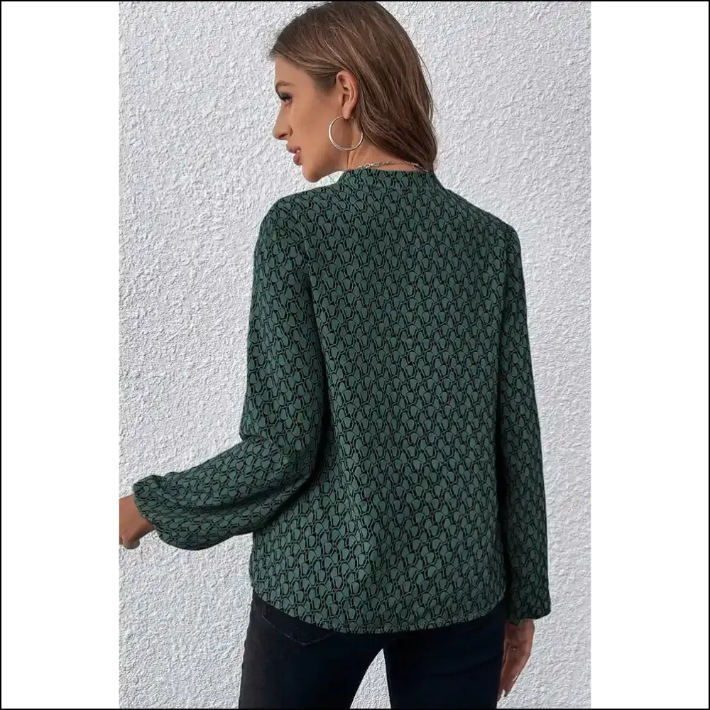 Green Geometric Print Blouse Instant Fashionista