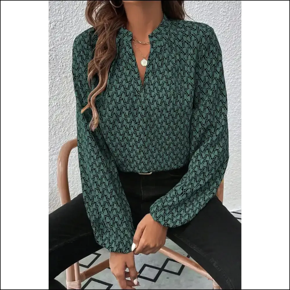 Green Geometric Print Blouse Instant Fashionista