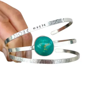 Green turquoise "moon magic" cuff set in silver