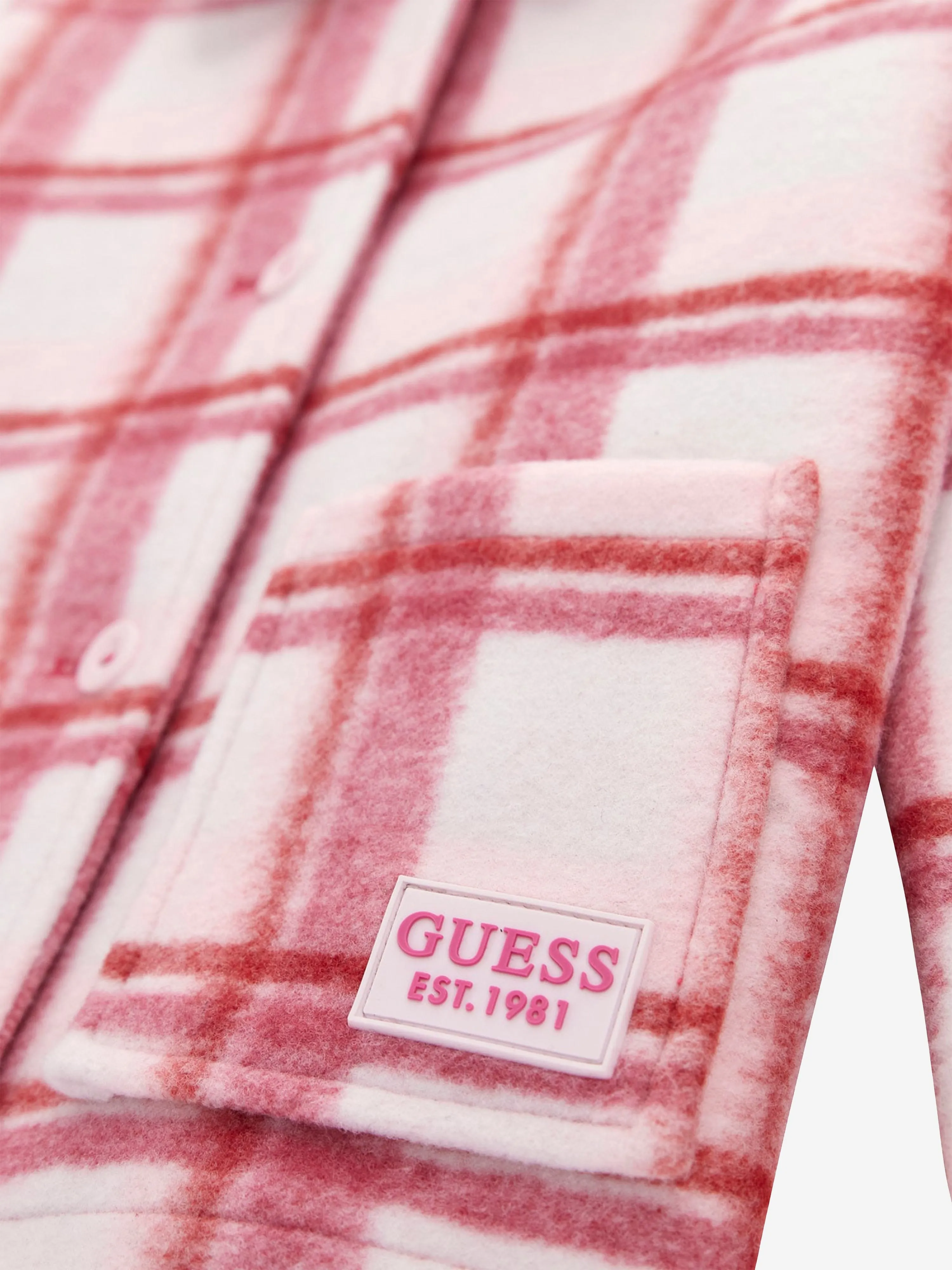 Guess Girls Check Bonded Cloth Jacket in Pink