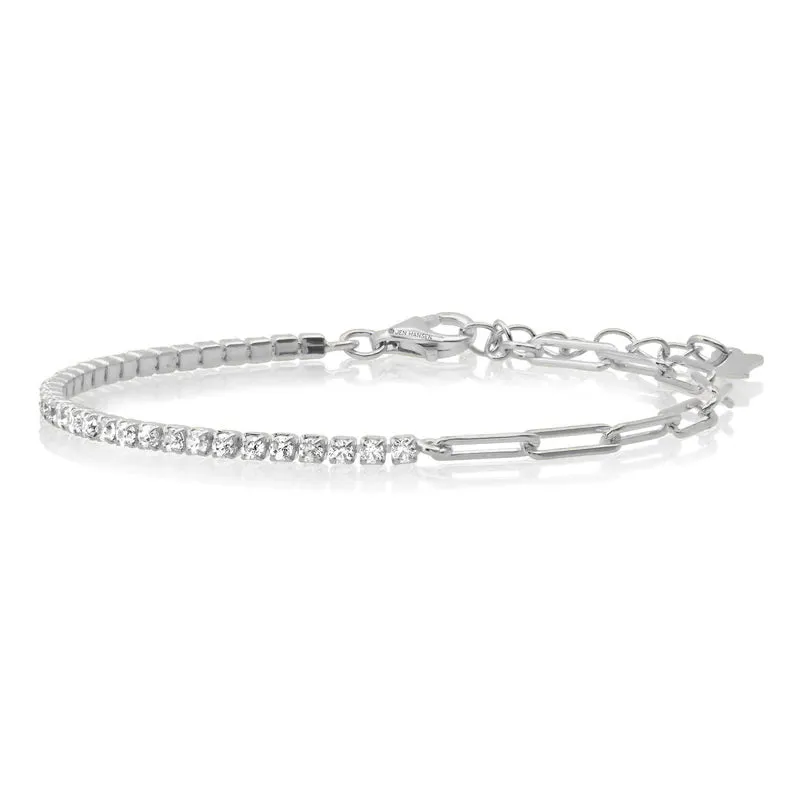 HALF & HALF PAPERCLIP CZ TENNIS BRACELET, SILVER