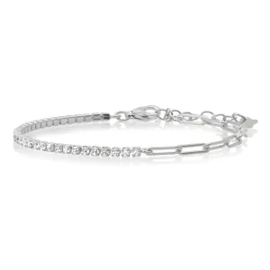 HALF & HALF PAPERCLIP CZ TENNIS BRACELET, SILVER