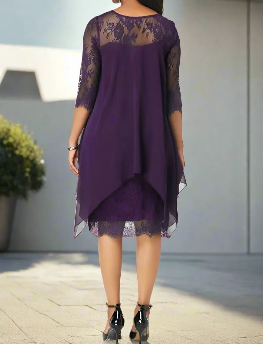 Half Sleeves Sheer Neck Knee Length Mother of The Bride Dresses