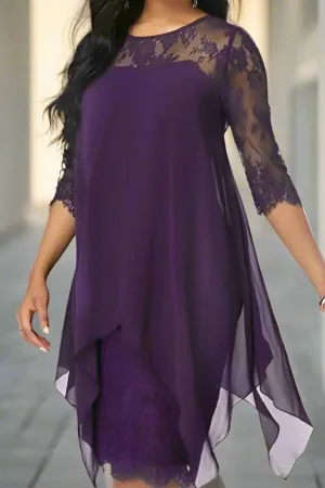 Half Sleeves Sheer Neck Knee Length Mother of The Bride Dresses