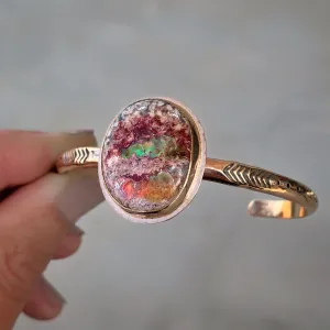 Hand-stamped Mexican Cantera opal cuff in 14K gold-fill