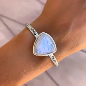 Hand-stamped moonstone & tanzanite cuff in silver