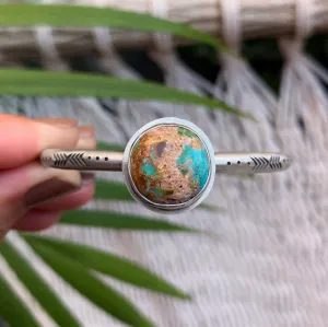 Hand-stamped Turquoise Mountain turquoise cuff in silver