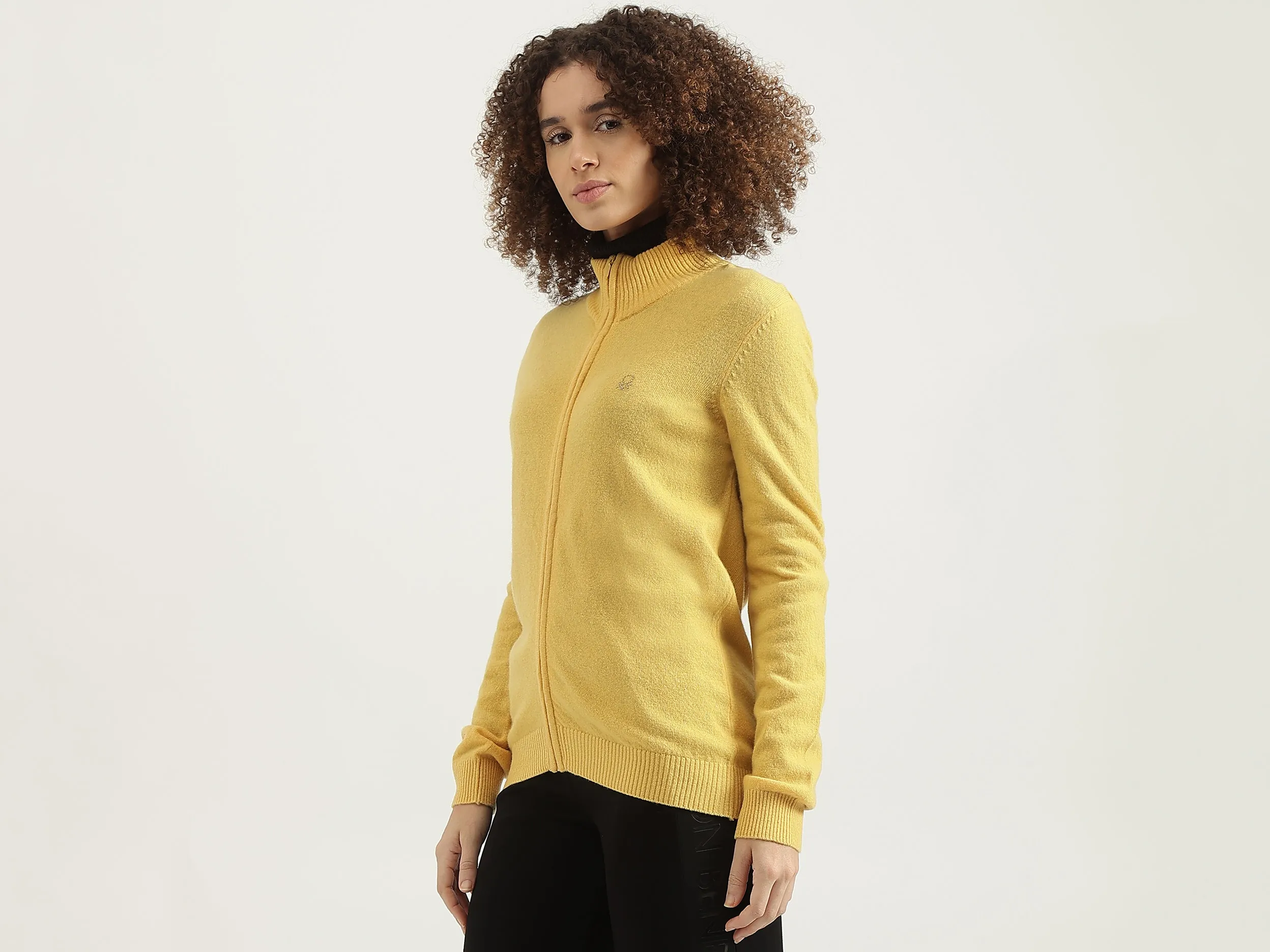 High Neck Solid Cardigan Sweater