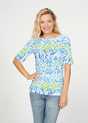 Hotsy Totsy Blue (8143) ~ Banded Elbow Sleeve Boat Neck Top