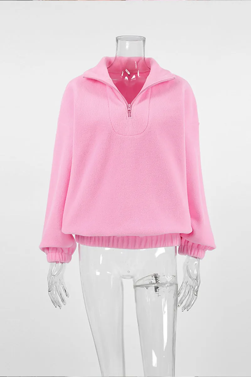 HTT1035 Cozy Vibes Quarter-Zip Fleece Top