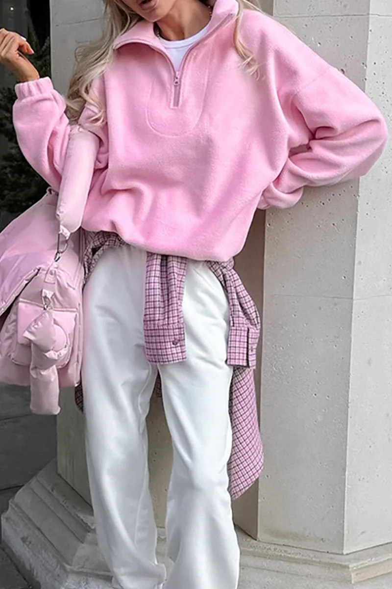 HTT1035 Cozy Vibes Quarter-Zip Fleece Top