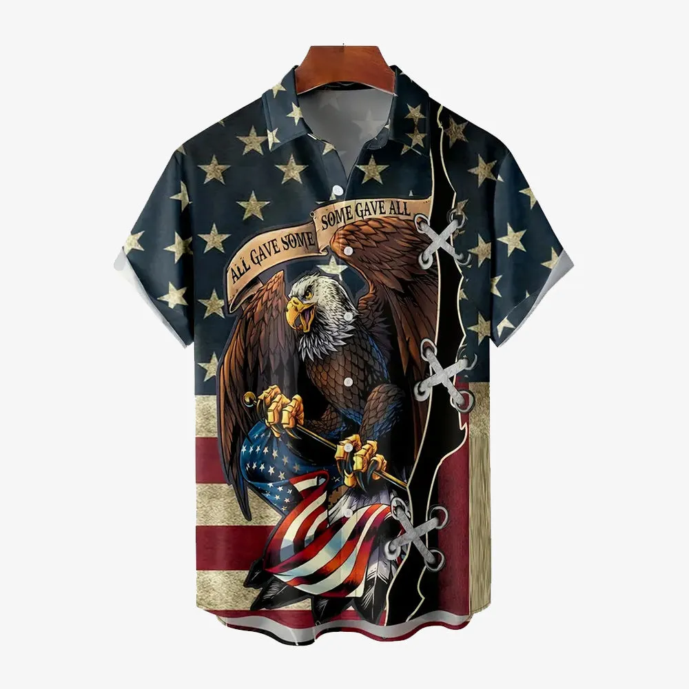 Independence Day Eagle and Flag Print Casual Short Sleeve Shirt