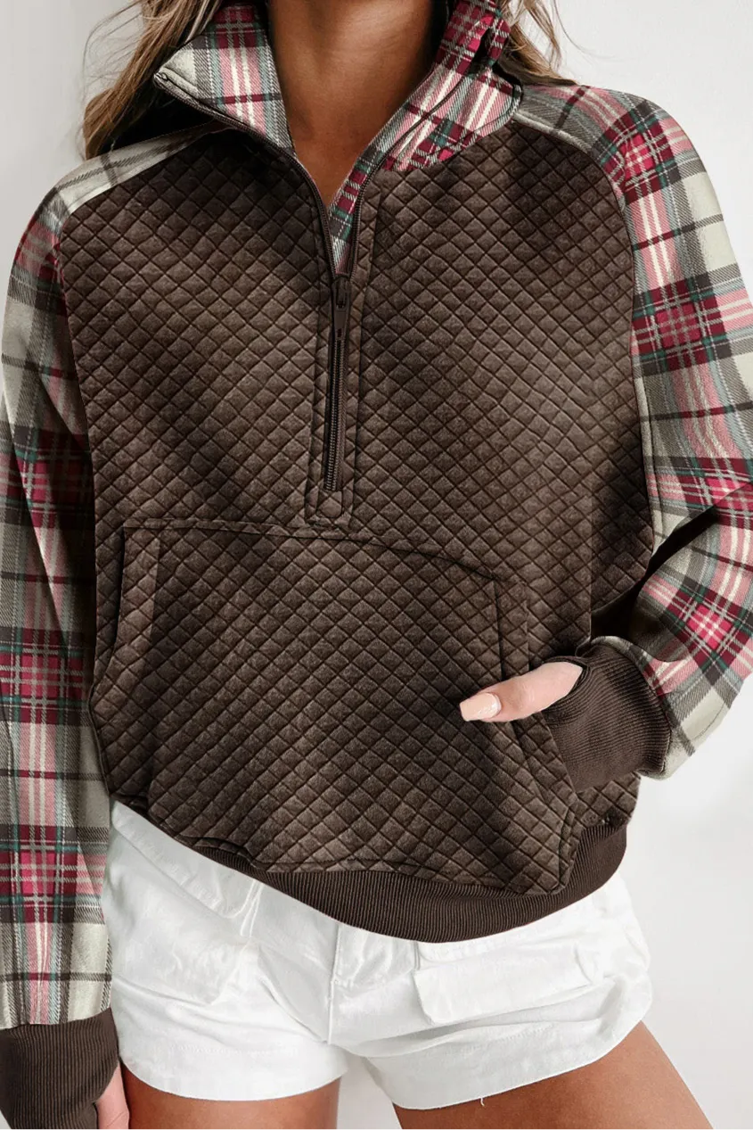 Isabel Plaid Half Zip Long Sleeve Sweatshirt