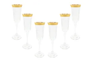Italian Collection Crystal 24K Gold Rim Champagne Flute Glasses, Vintage Pattern