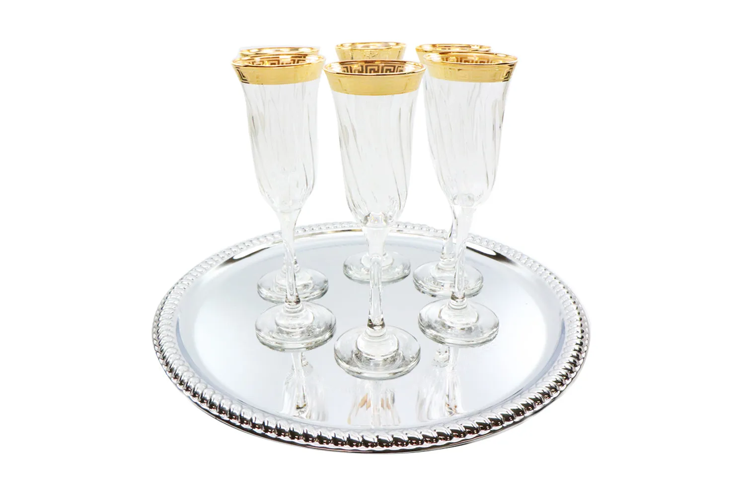 Italian Collection Crystal 24K Gold Rim Champagne Flute Glasses, Vintage Pattern