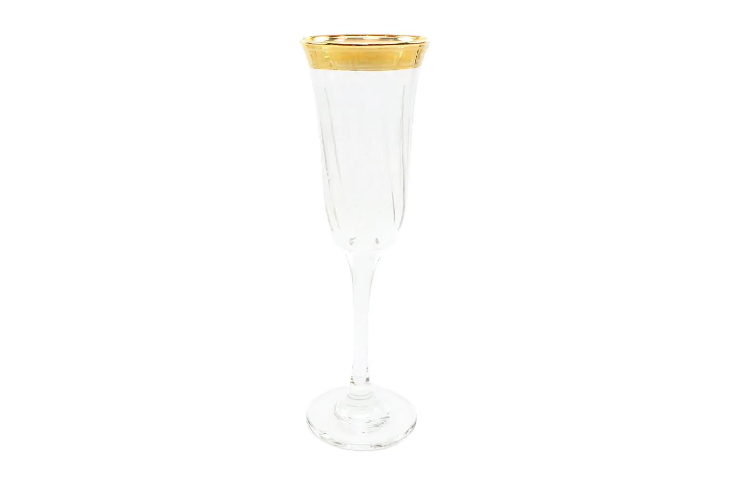 Italian Collection Crystal 24K Gold Rim Champagne Flute Glasses, Vintage Pattern