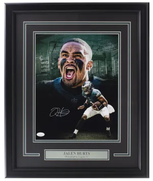 Jalen Hurts Signed Framed Eagles 11x14 Football Scream Collage Photo JSA