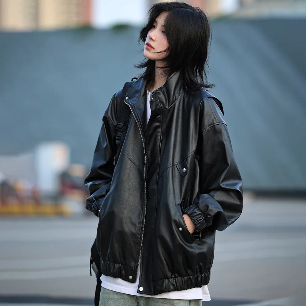 Japanese Solid Color PU Jacket