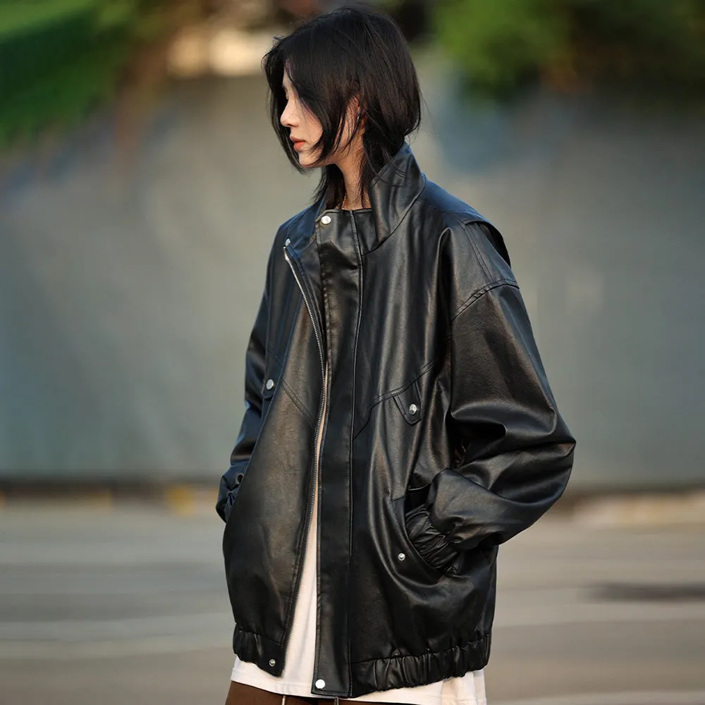 Japanese Solid Color PU Jacket
