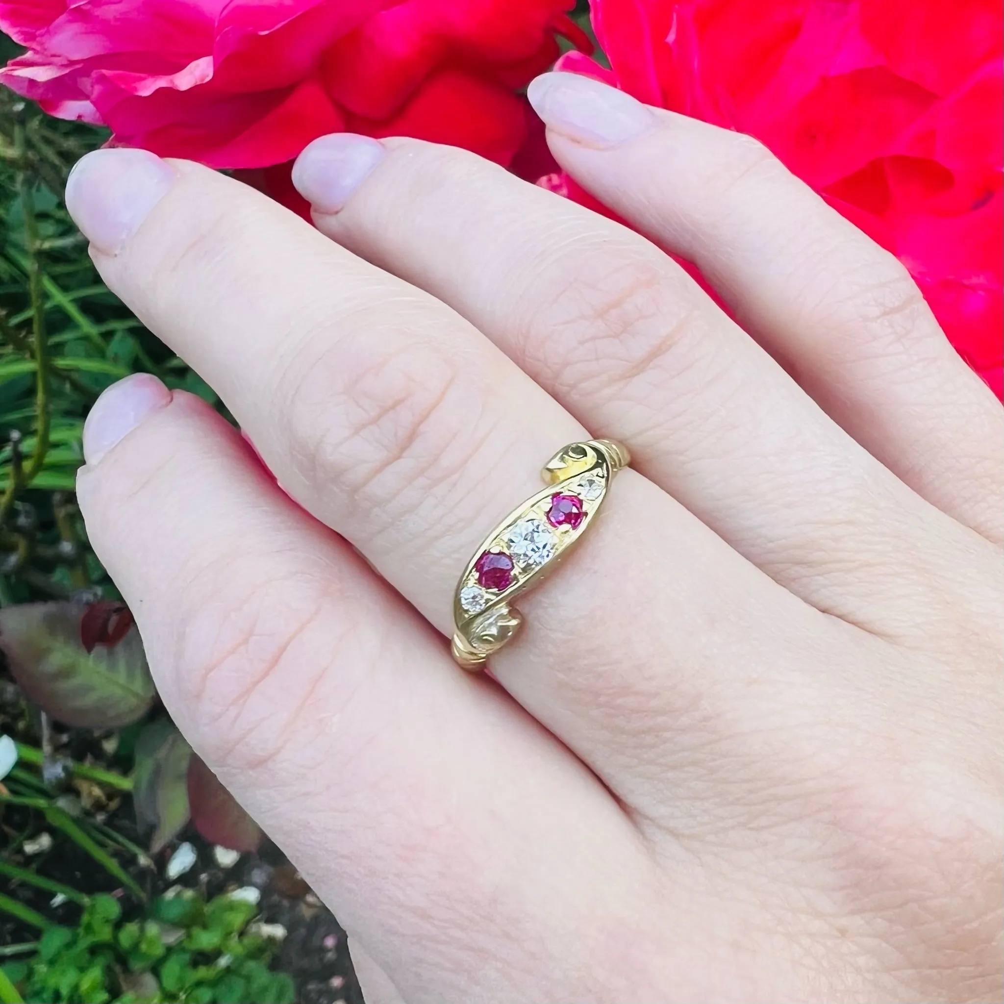 Jaunty Diamond & Ruby 18ct English Band