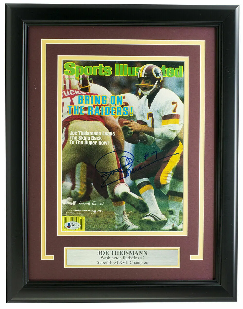Joe Theismann Signed Framed Washington Sports Illustrated Cover BAS