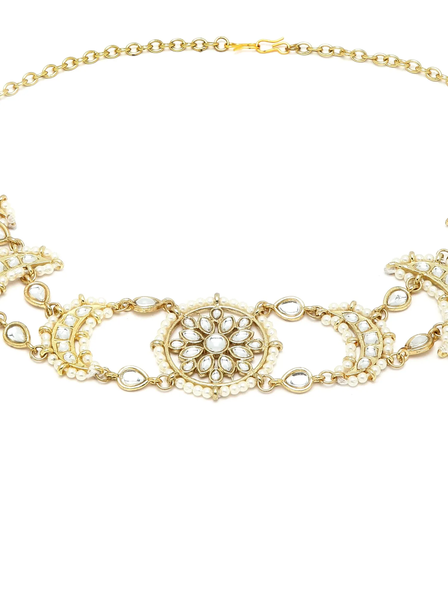 Karatcart Gold Plated Moon Shape Kundan Studded Handcrafted Hairband for Women