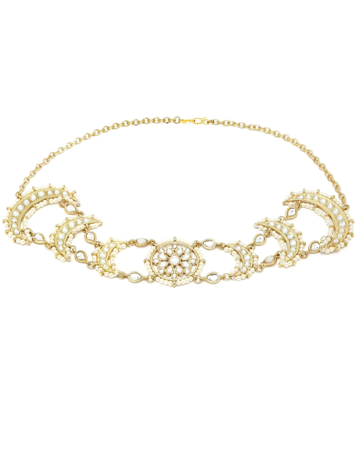 Karatcart Gold Plated Moon Shape Kundan Studded Handcrafted Hairband for Women