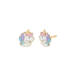 Kids Pastel Colored Emerald Unicorn Stud Earring 14K