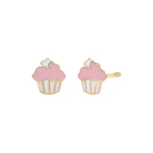 Kids Pink & White Enamel Stud Earring 14K