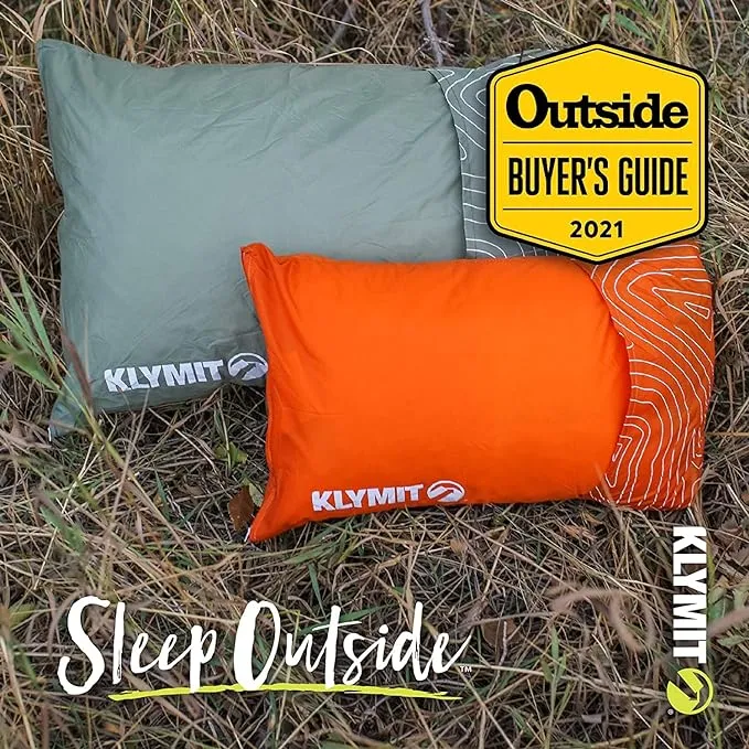Klymit Drift Camping Pillow, Shredded Memory Foam Travel Pillow with Reversible Cover for Outdoor Use, Orange, Large