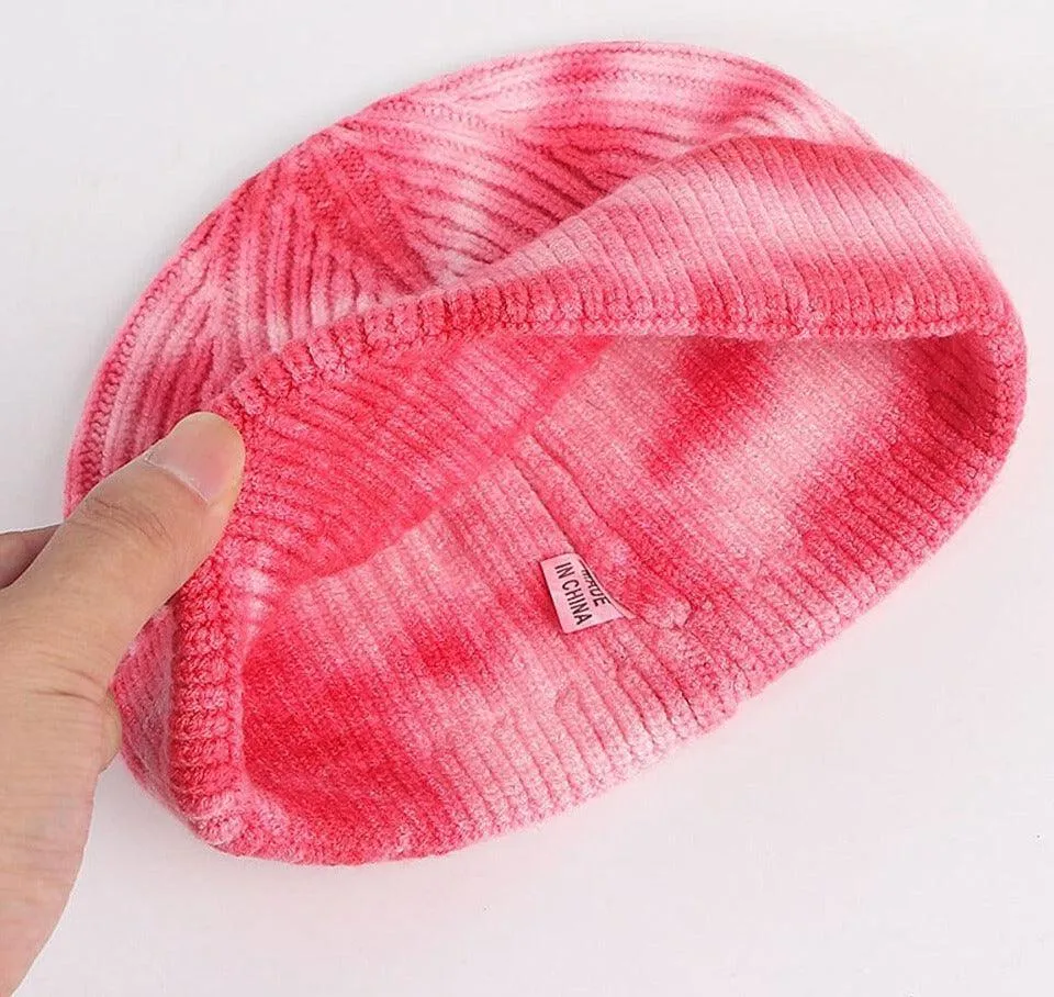 Knitted Tie Dye Cuffed Beanie