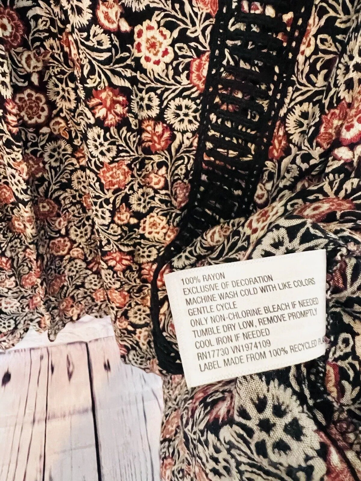 KNOX ROSE Womens Dress Size Sz L Black Rust Floral Bell Sleeve Flare Boho Hippie