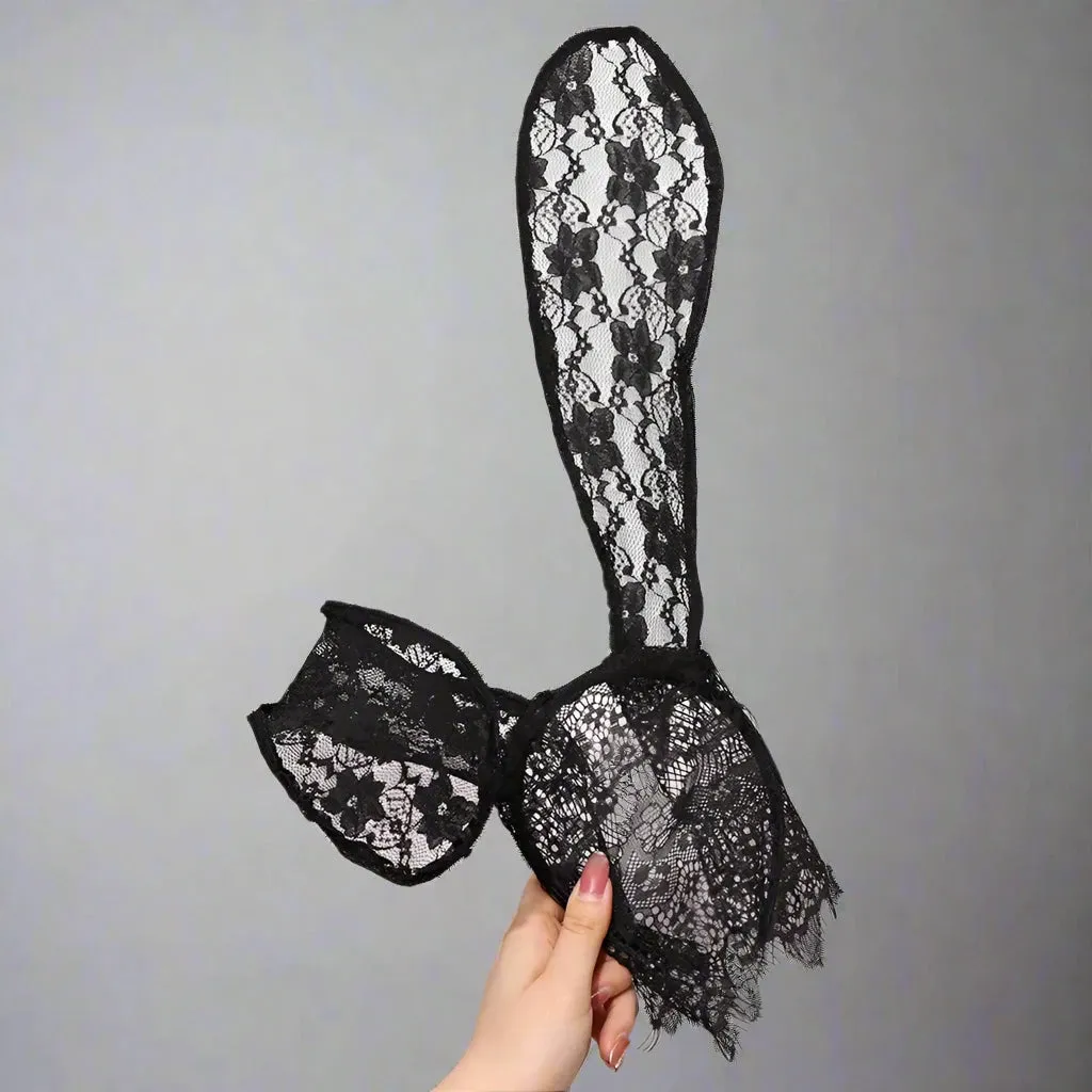 Lace Veil Bunny Ears Headband by Scandals for Masquerade and Fancy Dress