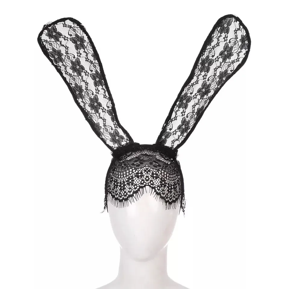 Lace Veil Bunny Ears Headband by Scandals for Masquerade and Fancy Dress