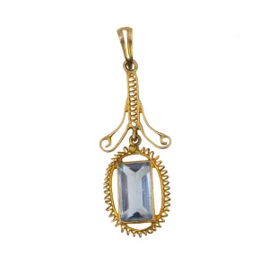 Ladies Antique Edwardian 10K Yellow Gold 9x6mm Aquamarine Lavaliere Pendant
